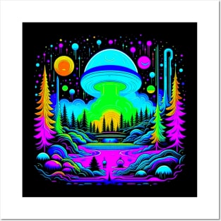 Alien Ufo Over The Lake Posters and Art